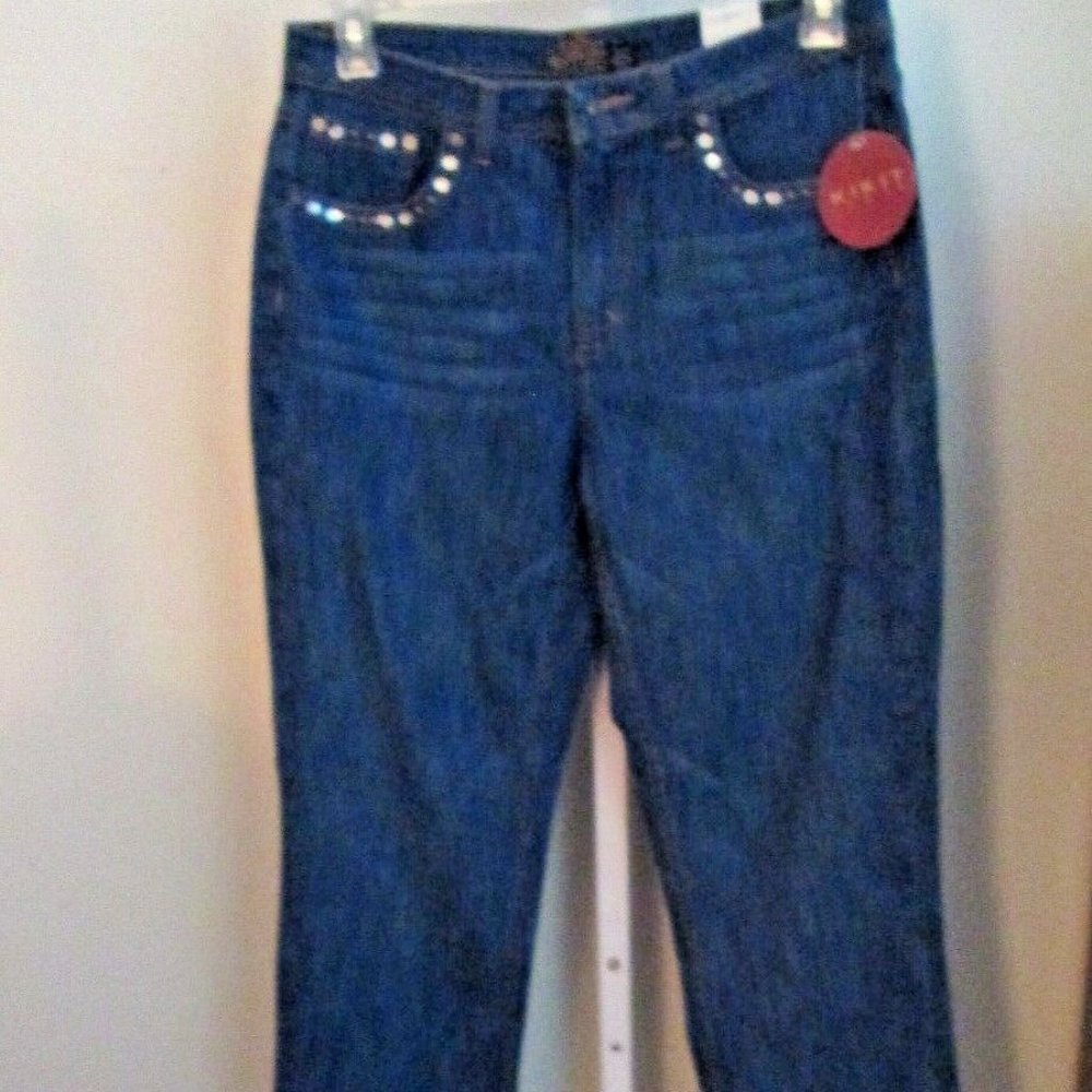 Cotton Blend Bling/Studs Denim Straight Leg Jeans